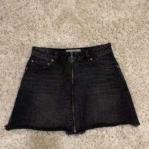 Zip It Up Washed Black Distressed Denim Mini Skirt